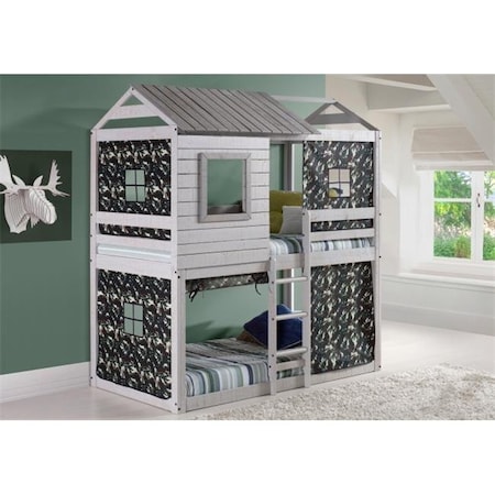 Donco Kids Donco Kids PD-1370TTLG-GC Deer Blind Twin Over Twin Size Bunk Loft Bed with Green Camo Tent; Light Grey PD_1370TTLG_GC